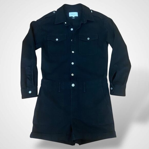 Current Elliott Denim Women Shortall Romper Size M (CE1) Black Cotton Button Fly - Picture 1 of 10
